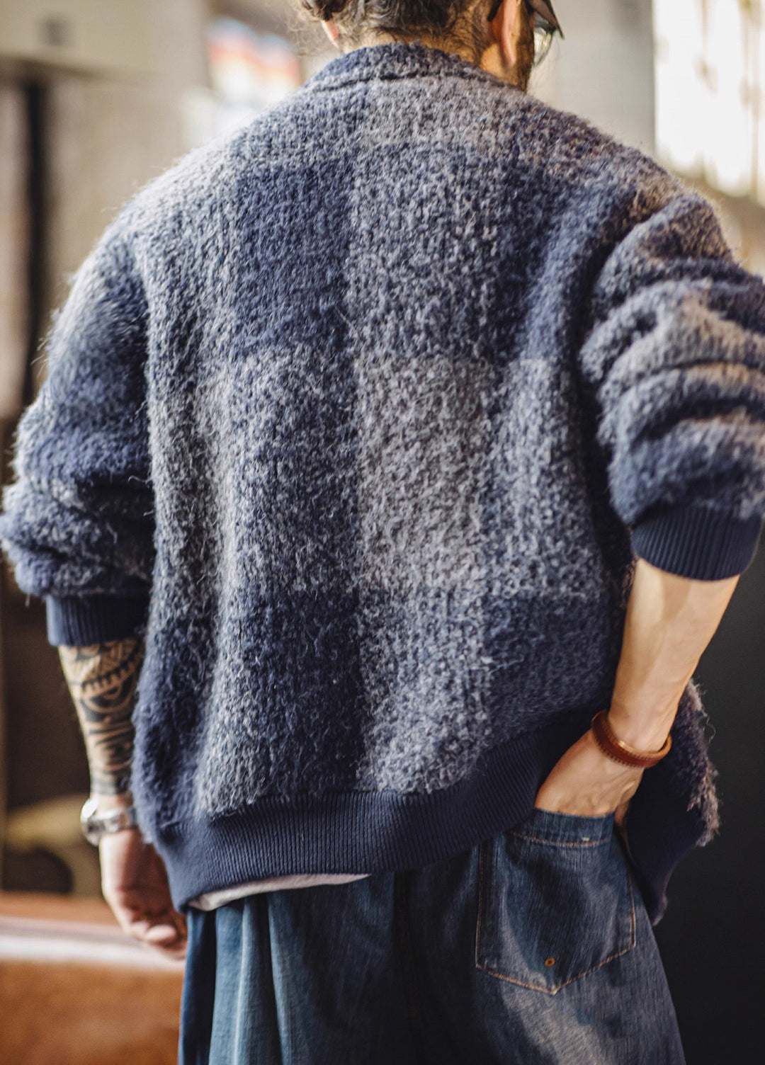 American Retro Buffalo Plaid Wool Coat Wool Blend Cardigan Men's Jacket - Harmony Gallery