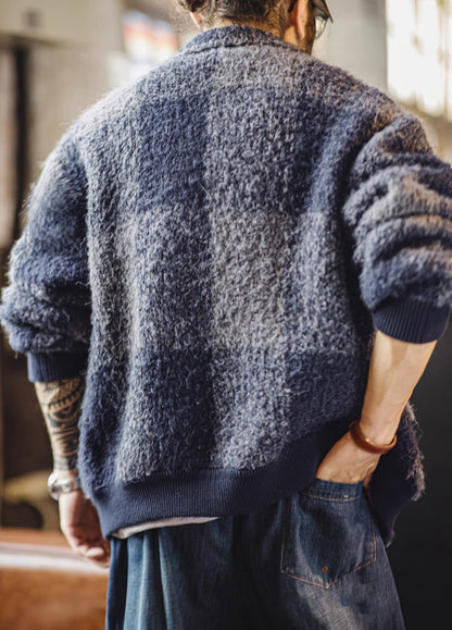 American Retro Buffalo Plaid Wool Coat Wool Blend Cardigan Men's Jacket - Harmony Gallery