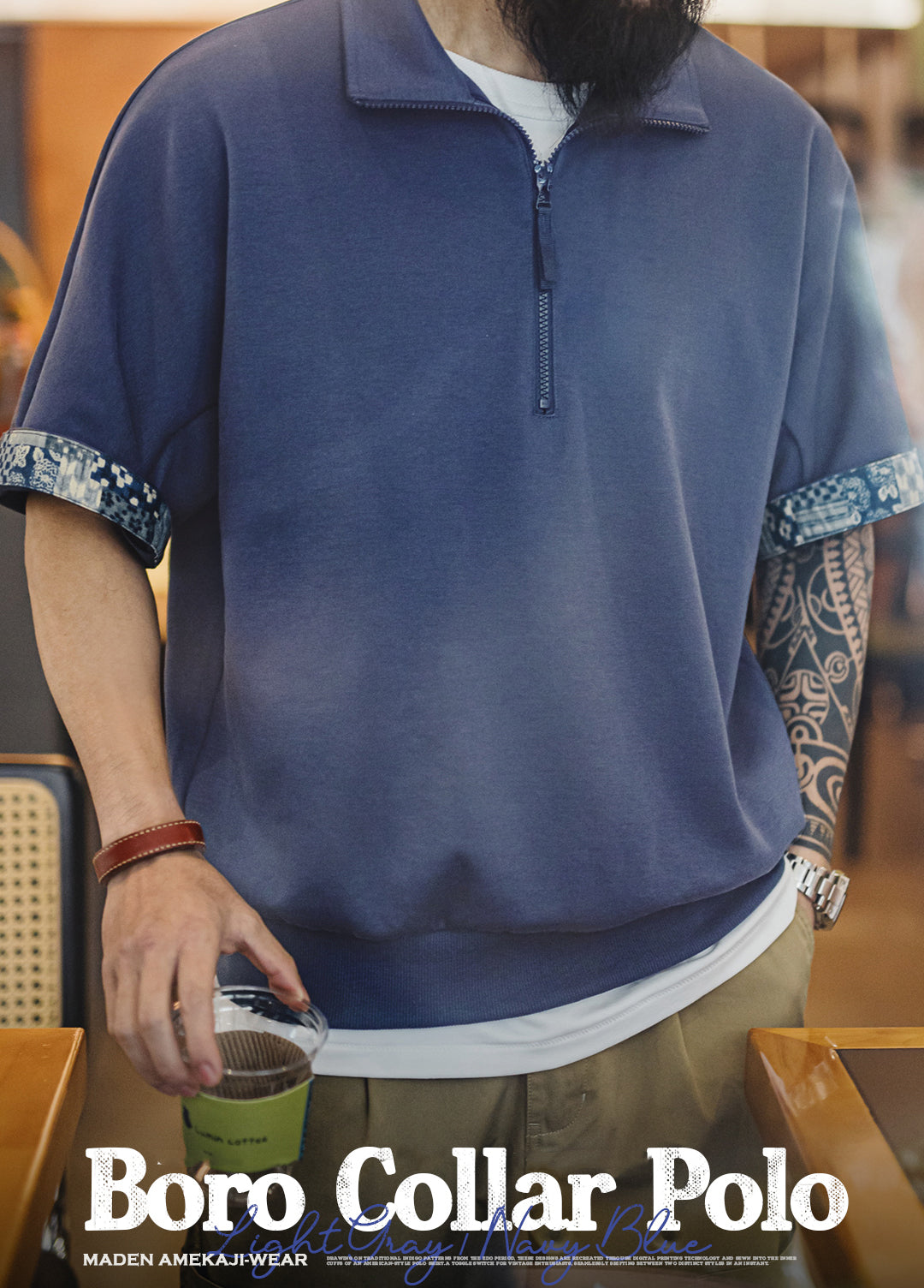 American Casual Retro Half-Open Polo Ancient Cloth Printing Loose Men's T-Shirt - Harmony Gallery