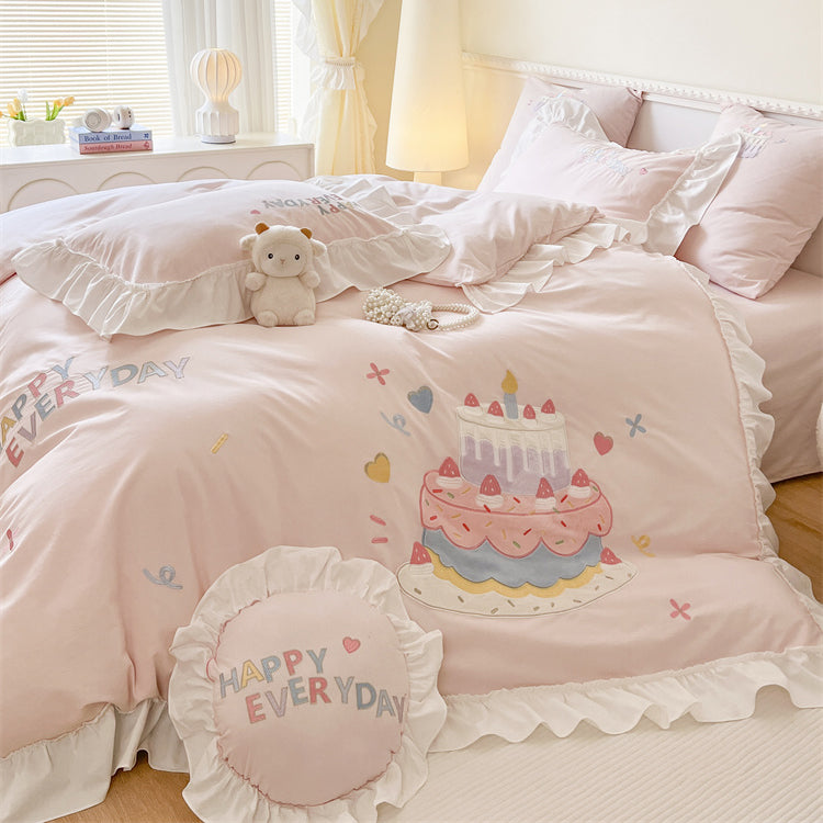 Girly Heart Cute Cake Thick Cotton Brushed Four-piece Fall And Winter Bed Set - Harmony Gallery