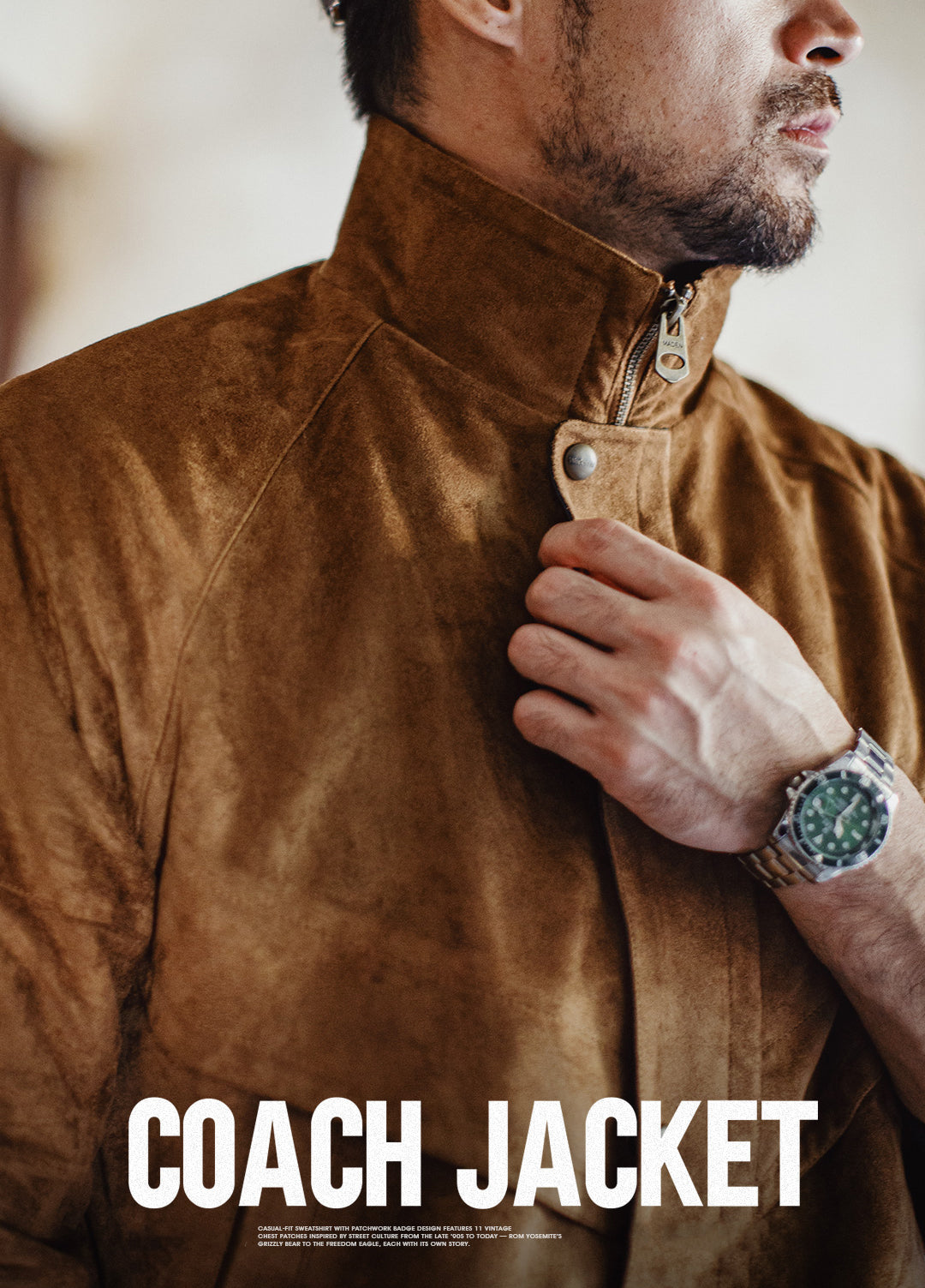 American Retro Suede Coach With Short Soft Velvet Surface Men's Jacket