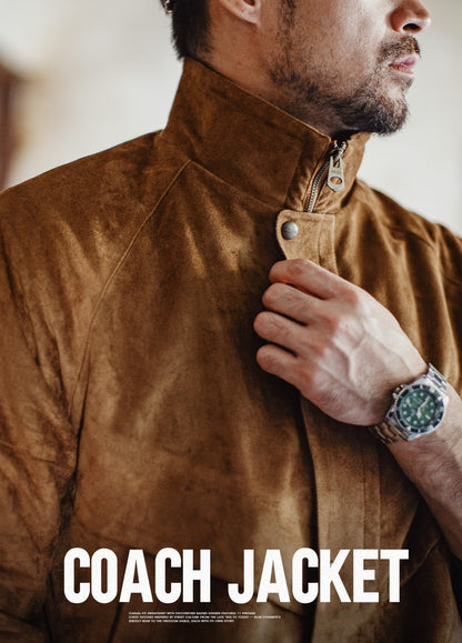 American Retro Suede Coach With Short Soft Velvet Surface Men's Jacket