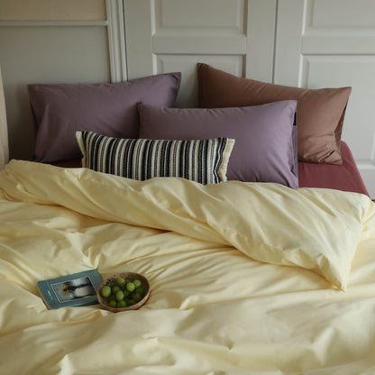 Minimalist Color-Blocked Warm Pure Cotton Thickened Brushed Four-Piece Bed Set