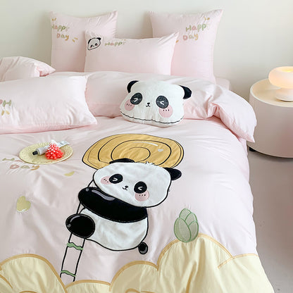 Cute Small Panda Pure Cotton Washed Four-Piece Bed Set