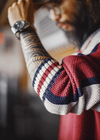 American Python Red Woolen Drape Cardigan Jacquard Keep Warm Men's Jacket - Harmony Gallery