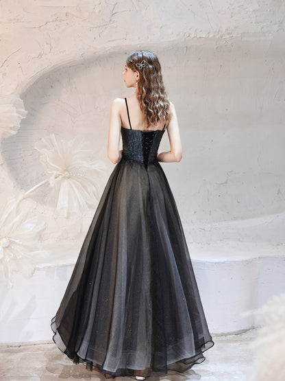 Elegant Black Sparkling Tulle Ball Gown with Ruffled Bodice - Harmony Gallery