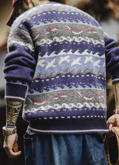 American Retro Fair Isle Pullover Thick Warm Outerwear Knitwear Men's Sweater