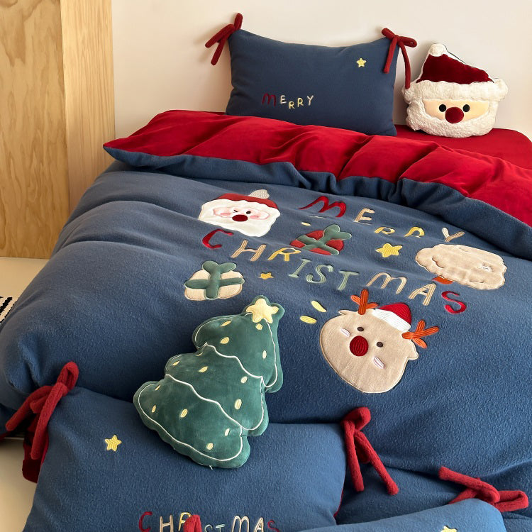 Christmas Old Man Thickened Santa Four-piece Set Warm Milk  Bed Set - Harmony Gallery