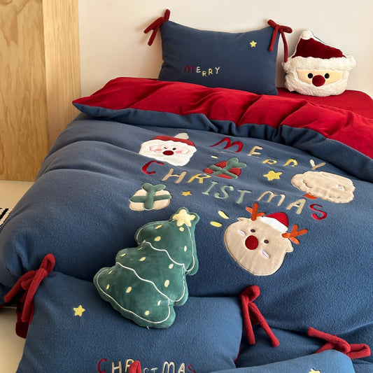 Christmas Old Man Thickened Santa Four-piece Set Warm Milk  Bed Set - Harmony Gallery