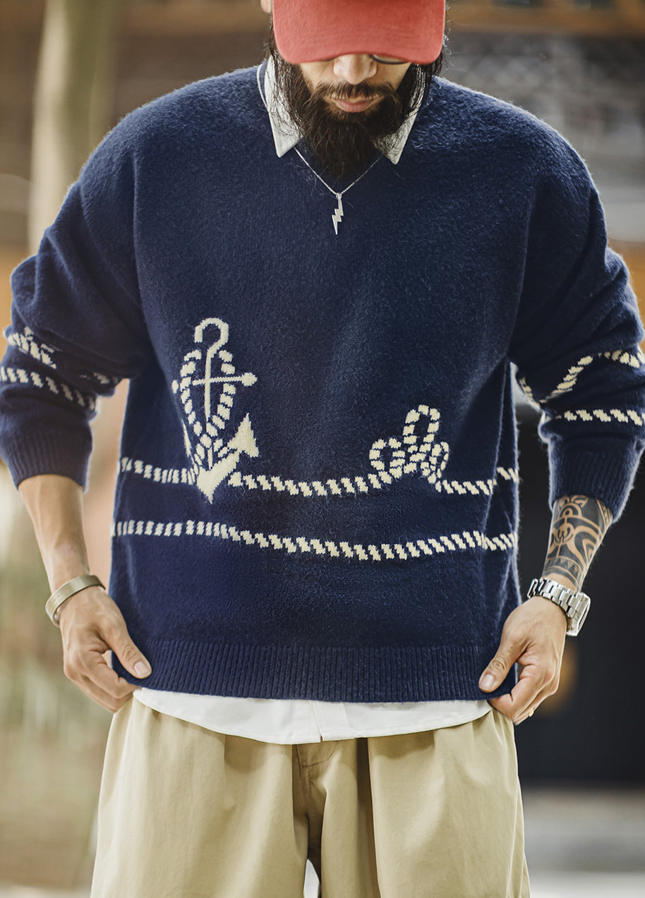 American Retro Pullover Wearable With Knitwear And Fleece-Lined Men's Sweater