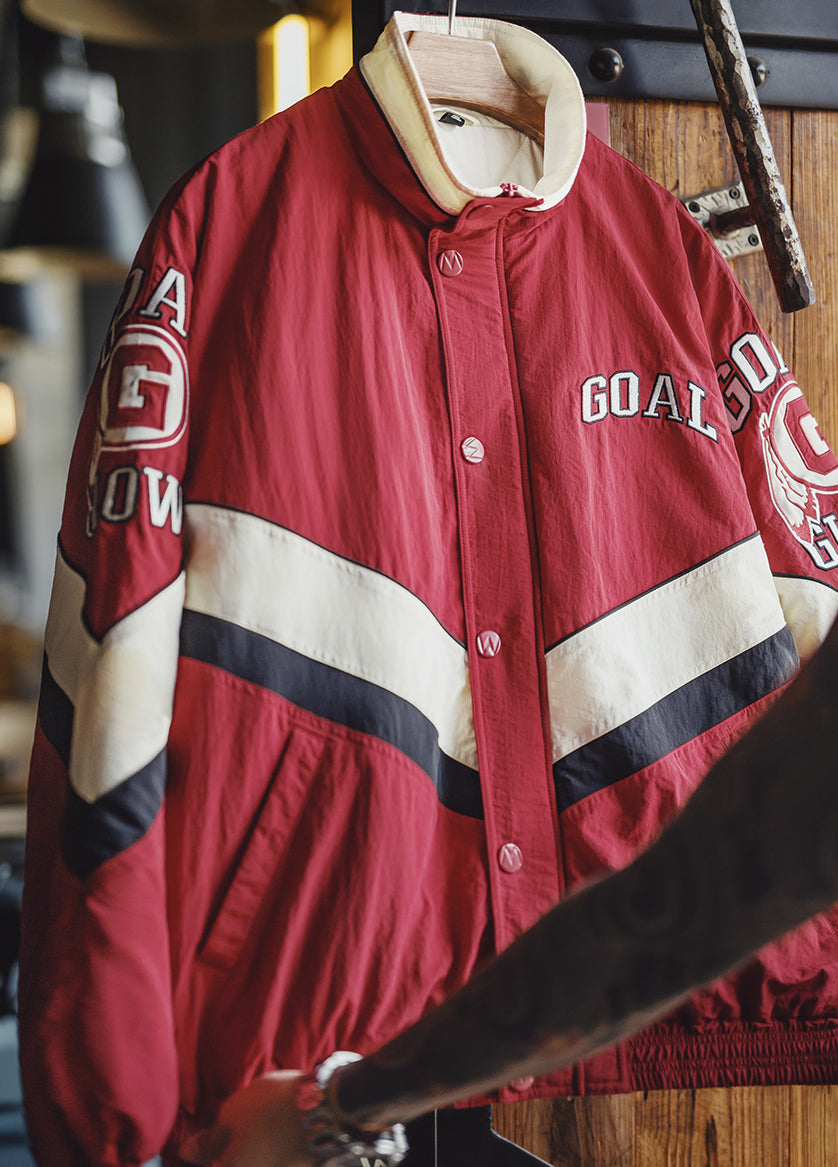 American Patchwork Racing With Red Collar Thickened Warm Cotton Men's Jacket