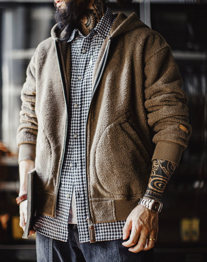 American Retro Fleece Cardigan Hoodie Thickened Warm Fleece Men's Jacket