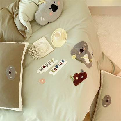 Cartoon Cute Little Koala Brushed Pure Cotton Thickened Four-Piece Bed Set