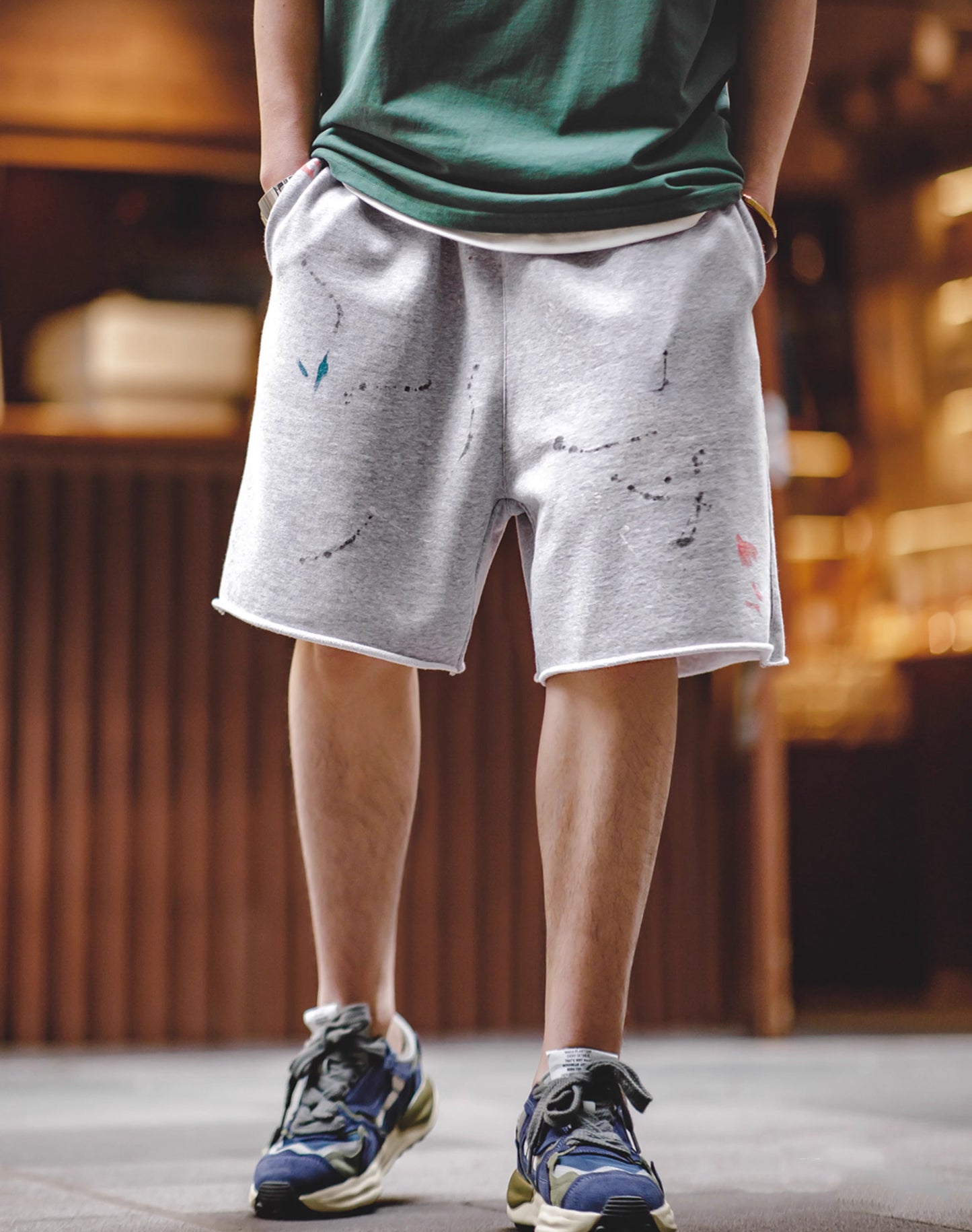 American Splash-Ink Rolled-Hem Sweatpants Sports Loose Men's Shorts - Harmony Gallery