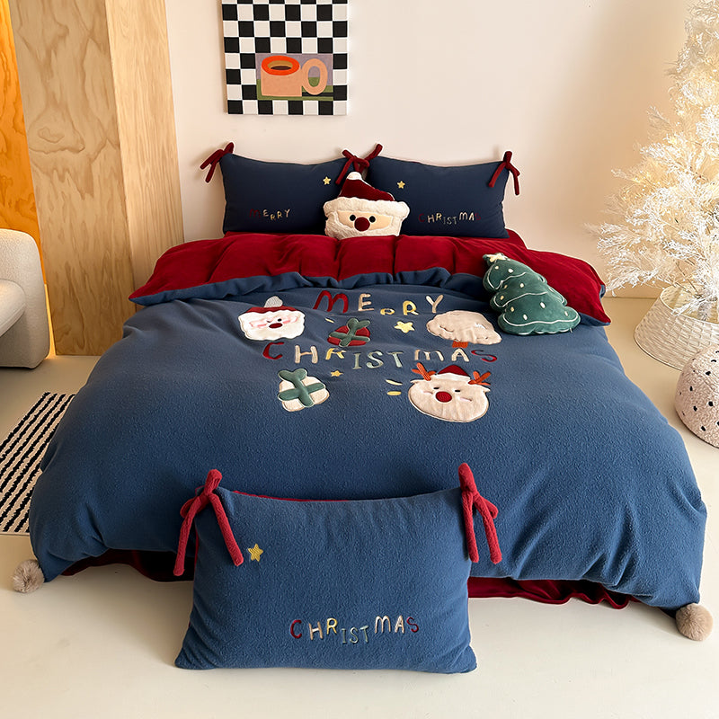 Christmas Old Man Thickened Santa Four-piece Set Warm Milk  Bed Set - Harmony Gallery