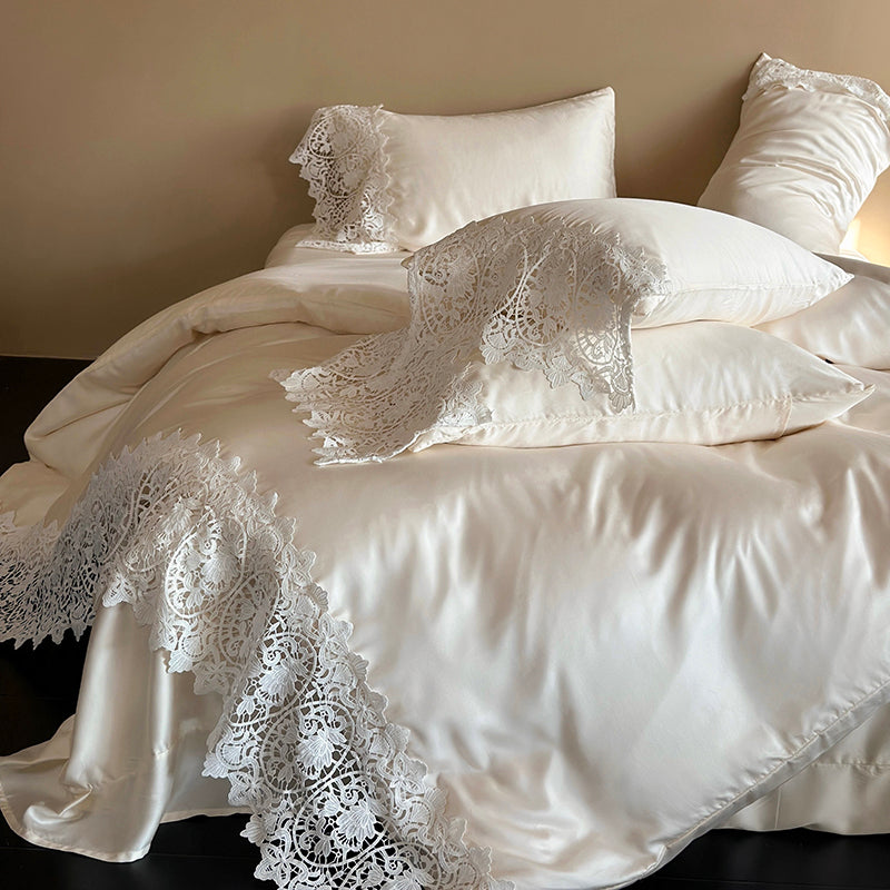 Set da letto in quattro pezzi in tencel double face in pizzo francese romantico