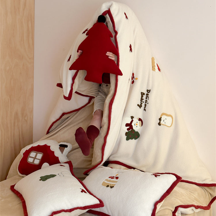 Winter Creamy Cake Snowman Thickened Cashmere Four-Piece Fleece Bed Set