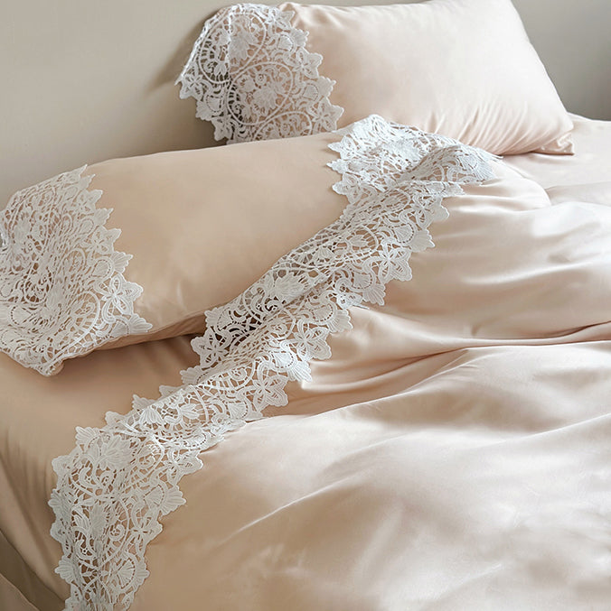 Set da letto in quattro pezzi in tencel double face in pizzo francese romantico