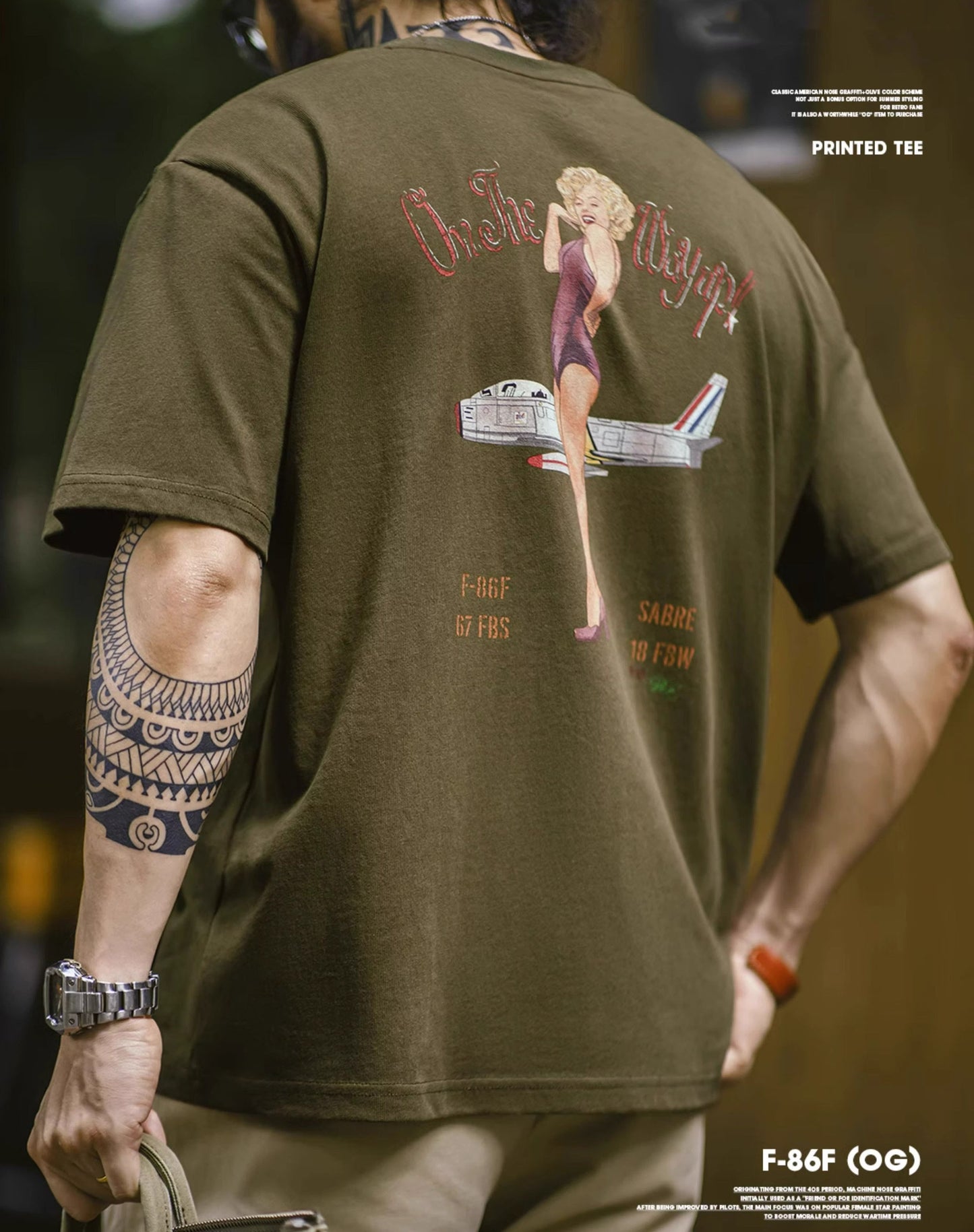 American Retro Monroe Print Graffiti Military Cotton Men's T-Shirt