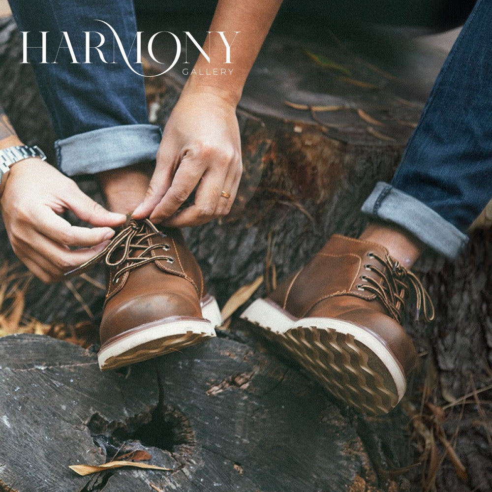 Mid-Cut Tooling Leather British Style Men's Desert Boot - Harmony Gallery