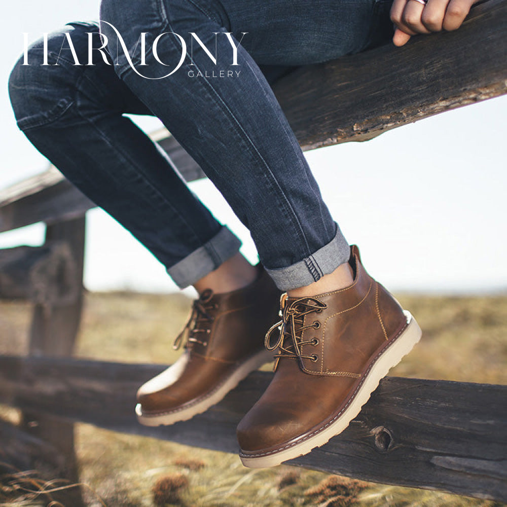 Mid-Cut Tooling Leather British Style Men's Desert Boot - Harmony Gallery