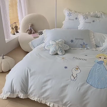 Parure de lit quatre pièces en coton lavé Disney Frozen Princess Elsa
