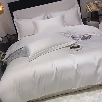Lekki, luksusowy hotelowy, prosty, dwuwarstwowy, czteroczęściowy zestaw łóżek z czystej bawełny