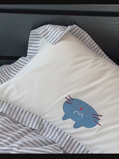 Σετ κρεβατιού από βαμβακερό τετράτμημα Cartoon Cute MoMo Little Lazy Cat