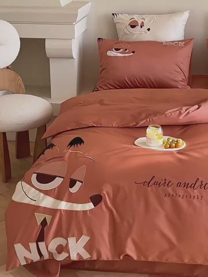Disney Zootopia Nick Set da letto in puro cotone satinato da quattro pezzi