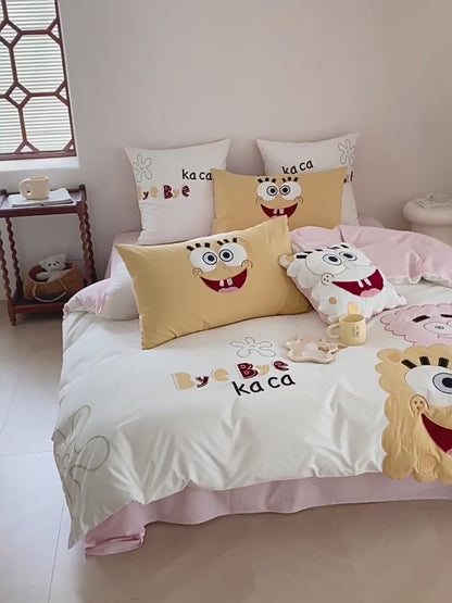 Spongebob Squarepants Cute Cartoon Cotton Washed Four-piece Bed Set
