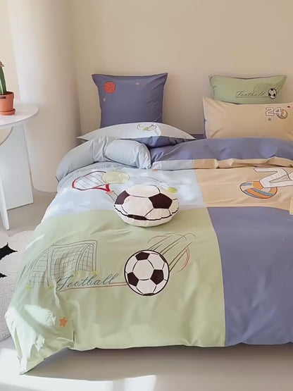 Children's Cartoon Football Boy Pure Cotton Washed Four-Piece Bed Set