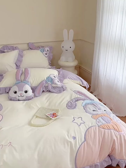 Parure de lit quatre pièces en pur coton, motif lapin étoile Disney, joli dessin animé