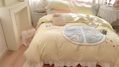 طقم سرير مكون من أربع قطع من القطن المغسول اللطيف من Fairy Little Duck