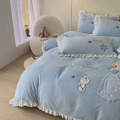 Set letto in quattro pezzi di cotone lavato Disney Frozen Princess Elsa