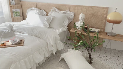 Set da letto in sette pezzi Princess Lotus Leaf Lace in morbido puro cotone lavato