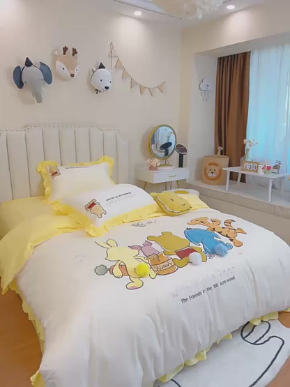 Disney Winnie The Pooh Niedliches vierteiliges Bettwäscheset aus reiner Baumwolle