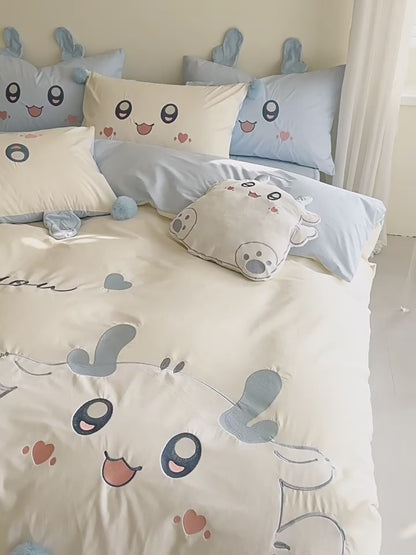 Cartoon Cute Little Fat Dragon Pure Cotton Washed Four-Piece Bed Set