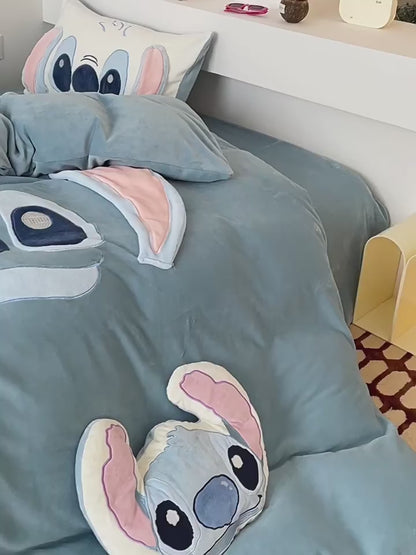Conjunto de cama quente de quatro peças de veludo coral de inverno dos desenhos animados da Disney