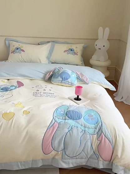 Disney Cute Stitch Washed Pure Cotton Four-piece Bed Set