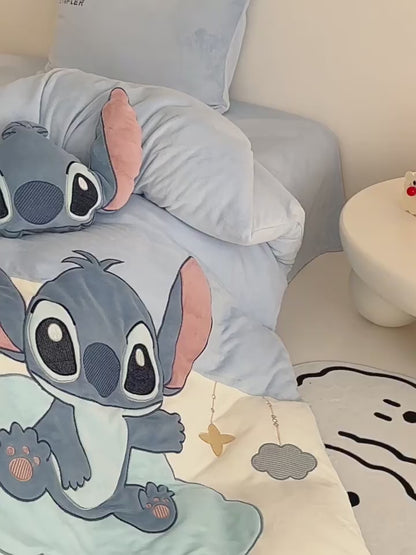 Cartoon Stitch Milk Velvet Winter Heat Storage Four-Piece Bed Set