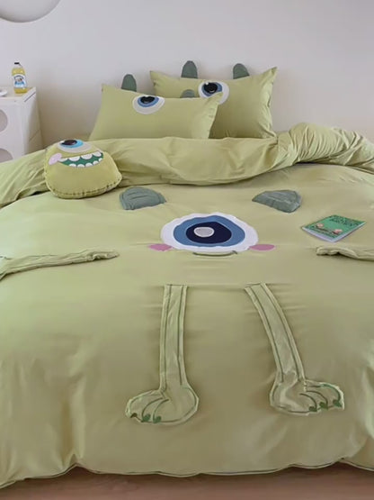 Vierteiliges Bettwäsche-Set aus gewaschener Baumwolle mit großen Augen von Disney Monsters University