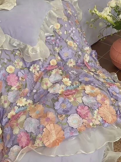 French Ruffled Winter Thickened Coral Fleece Warm Four-Piece  Bed Set