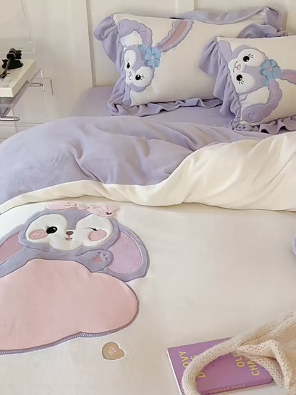 Parure de lit quatre pièces en pur coton, motif lapin étoile Disney, joli dessin animé
