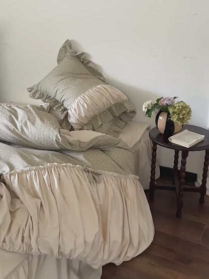 Set de pat din patru piese cu fustă plisată din bumbac pur prințesă florală franceză