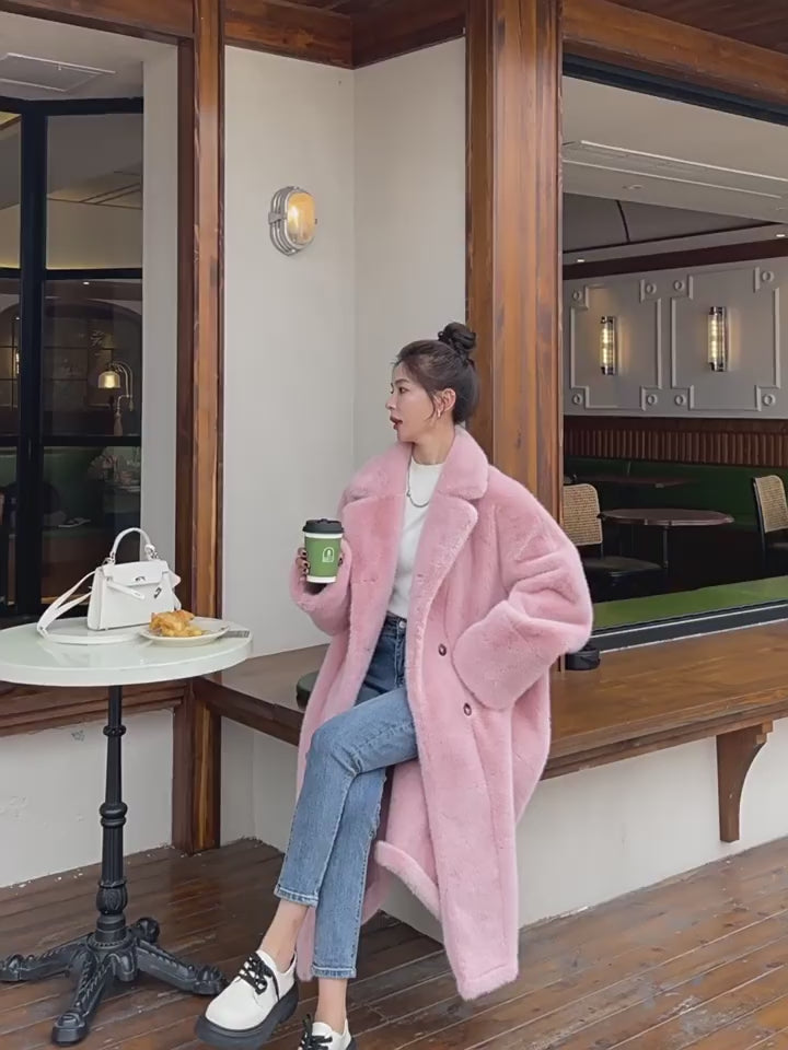 Pink Fur One-Piece Mink Velvet Hot Thickened Plush Women's Coat