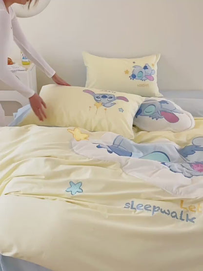 Good Night Cute Cartoon Yellow Disney Stitch Four-Piece Bed Set