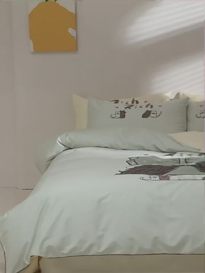 Conjunto de cama de quatro peças de algodão com borboleta fofa e desenho animado