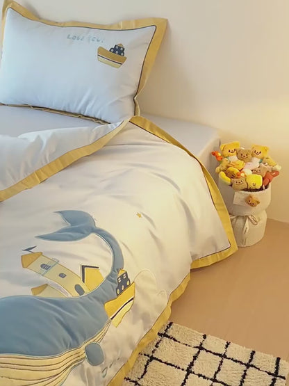 Cute Cartoon Whale For Boy And Girl  Pure Cotton Four-Piece Bed Set