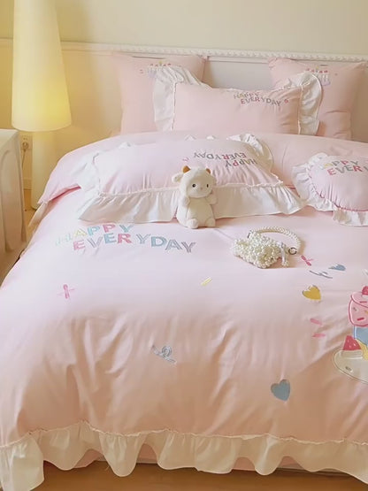Girly Heart Cute Cake Thick Cotton Brushed Four-piece Fall And Winter Bed Set