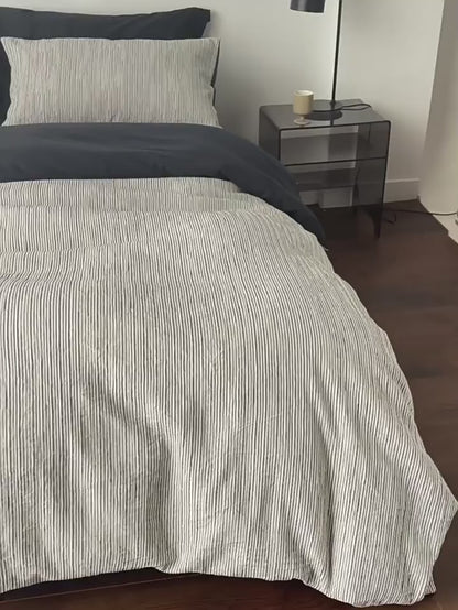 Premium Black and White Striped Textured Bedding Pure Cotton Four-Piece Bed Set
